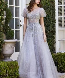 Beaded Short Sleeve Ball Gown By Cinderella Divine B708 Prom