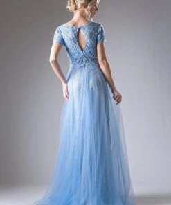 Beaded Lace Short Sleeve Gown By Cinderella Divine CD004 Prom