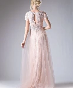 Beaded Lace Short Sleeve Gown By Cinderella Divine CD004 Prom 10 Beaded Lace Short Sleeve Gown By Cinderella Divine CD004 Prom