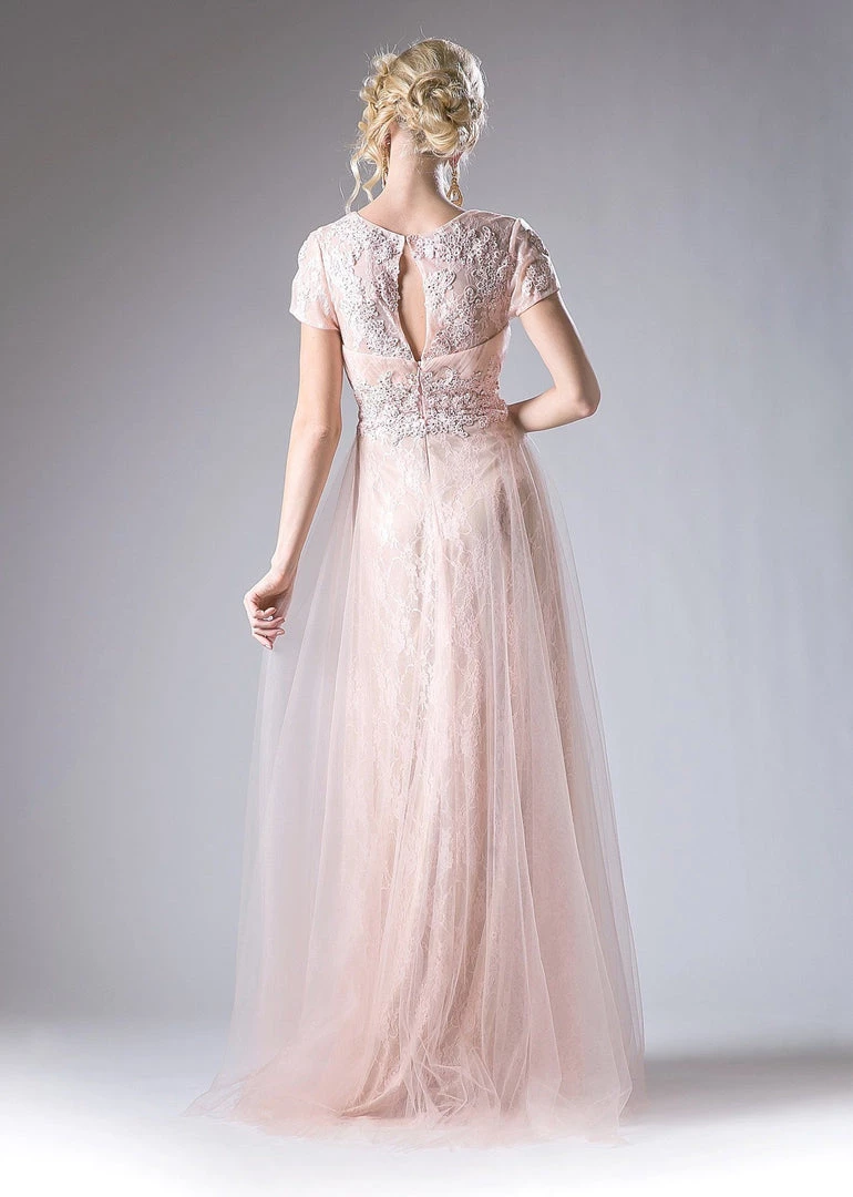 Beaded Lace Short Sleeve Gown By Cinderella Divine CD004 Prom 6 Beaded Lace Short Sleeve Gown By Cinderella Divine CD004 Prom