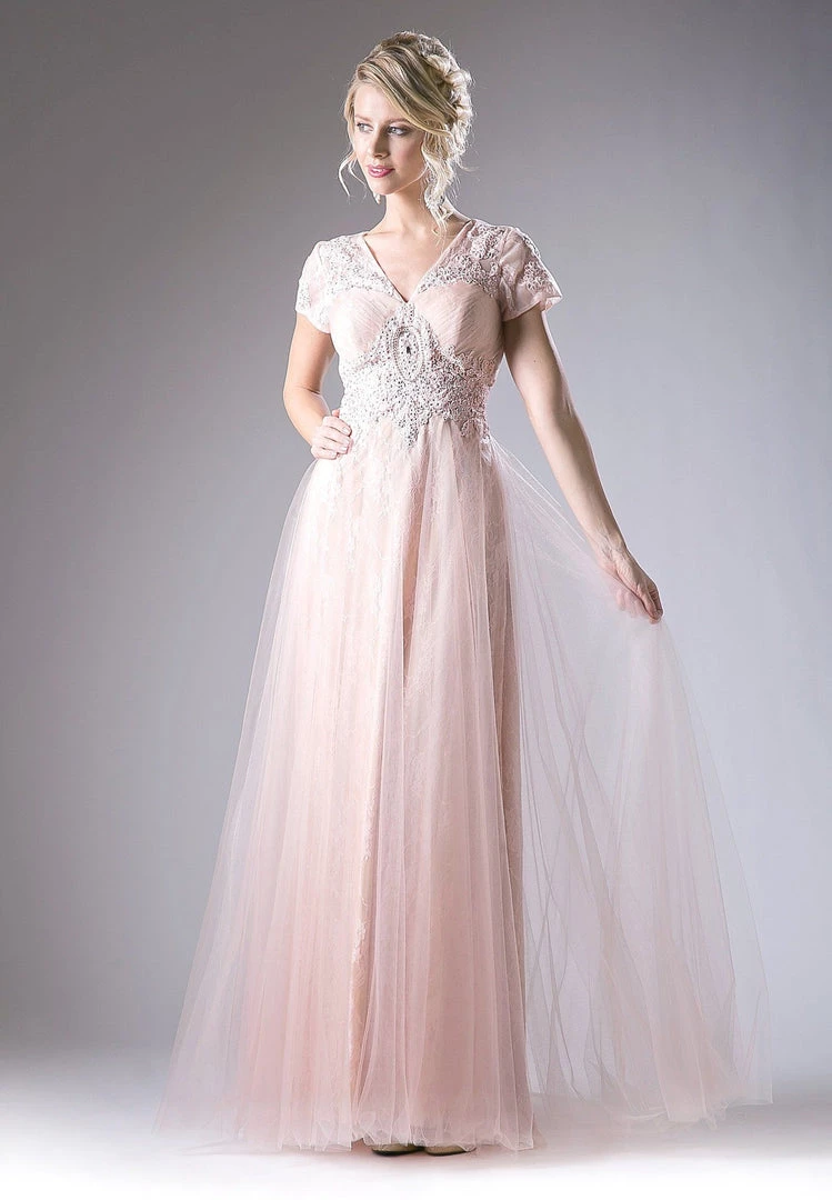 Beaded Lace Short Sleeve Gown By Cinderella Divine CD004 Prom 5 Beaded Lace Short Sleeve Gown By Cinderella Divine CD004 Prom