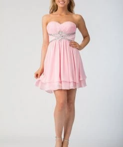 Beaded Short Strapless Dress With Corset Back By Star Box 6131