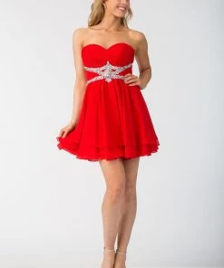 Beaded Short Strapless Dress With Corset Back By Star Box 6131
