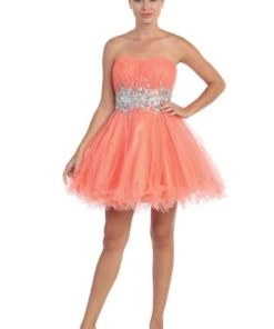 Beaded Short Strapless Dress With Ruffled Skirt By Star Box 6057