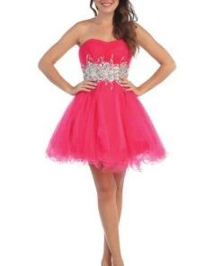 Beaded Short Strapless Dress With Ruffled Skirt By Star Box 6057