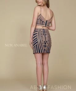 Prom Beaded Short Two-Piece Dress With Pencil Skirt By Nox Anabel R650