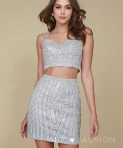 Prom Beaded Short Two-Piece Dress With Pencil Skirt By Nox Anabel R650