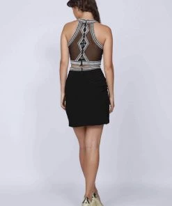 Beaded Short Two-Piece Halter Dress With Sheer Back By Juliet 767