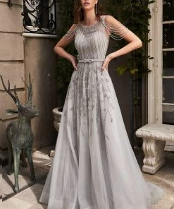 Beaded Silver Ball Gown By Cinderella Divine B710 Prom