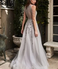 Beaded Silver Ball Gown By Cinderella Divine B710 Prom