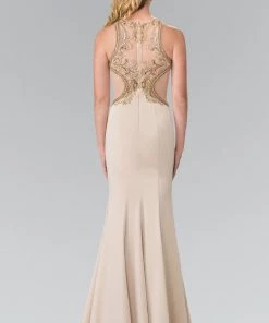 Beaded Sleeveless Dress With Sheer Back By Elizabeth K GL2237