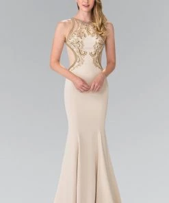 Beaded Sleeveless Dress With Sheer Back By Elizabeth K GL2237