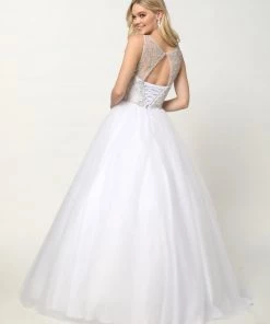 Beaded Sleeveless Illusion Ball Gown By Juliet 1417