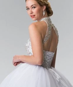 Beaded Sleeveless Illusion Ballgown By Elizabeth K GL2206 14 Beaded Sleeveless Illusion Ballgown By Elizabeth K GL2206
