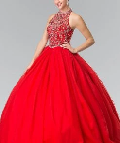 Beaded Sleeveless Illusion Ballgown By Elizabeth K GL2206