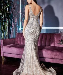 Beaded Sleeveless Mermaid Gown By Cinderella Divine CD935 Prom