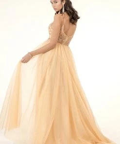 Beaded Sleeveless Slit Gown By Elizabeth K GL2983