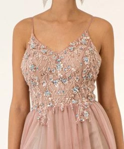 Beaded Sleeveless Slit Gown By Elizabeth K GL2983