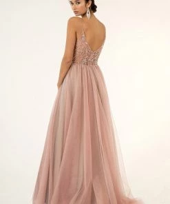 Beaded Sleeveless Slit Gown By Elizabeth K GL2983