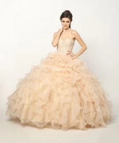 Ruffled Strapless Organza Ball Gown By Juliet 1418