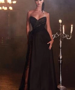 New Beaded Strapless Chiffon Gown By Cinderella Divine KV1059