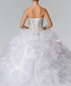 Beaded Strapless Ruffled Ballgown By Elizabeth K GL2209