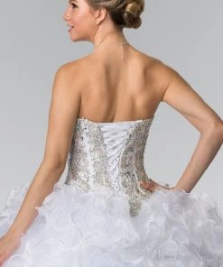 Beaded Strapless Ruffled Ballgown By Elizabeth K GL2209