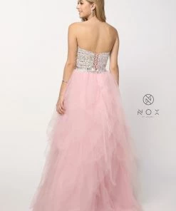 Beaded Strapless Sweetheart Gown With Tiered Skirt By Nox Anabel 2740 Prom