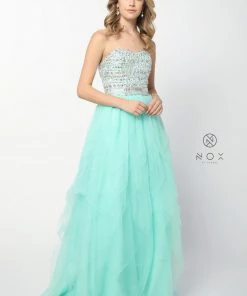 Beaded Strapless Sweetheart Gown With Tiered Skirt By Nox Anabel 2740 Prom