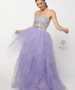 Beaded Strapless Sweetheart Gown With Tiered Skirt By Nox Anabel 2740 Prom