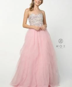 Beaded Strapless Sweetheart Gown With Tiered Skirt By Nox Anabel 2740 Prom