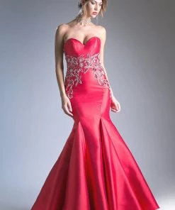 Prom Satin Strapless Mermaid Dress By Cinderella Divine 71133-1