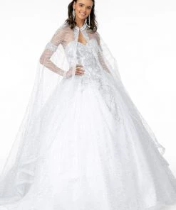 Beaded Sweetheart Ball Gown With Cape By Elizabeth K GL2914