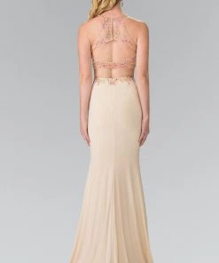Prom Beaded Two-Piece Illusion Dress With Slit By Elizabeth K GL2277