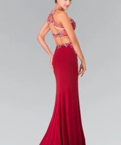 Prom Beaded Two-Piece Illusion Dress With Slit By Elizabeth K GL2277