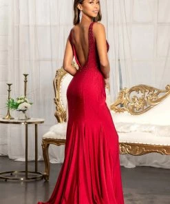 Beaded V-Neck Mermaid Dress By Elizabeth K GL3037 Prom