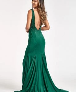 Beaded V-Neck Mermaid Dress By Elizabeth K GL3037 Prom
