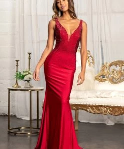 Beaded V-Neck Mermaid Dress By Elizabeth K GL3037 Prom