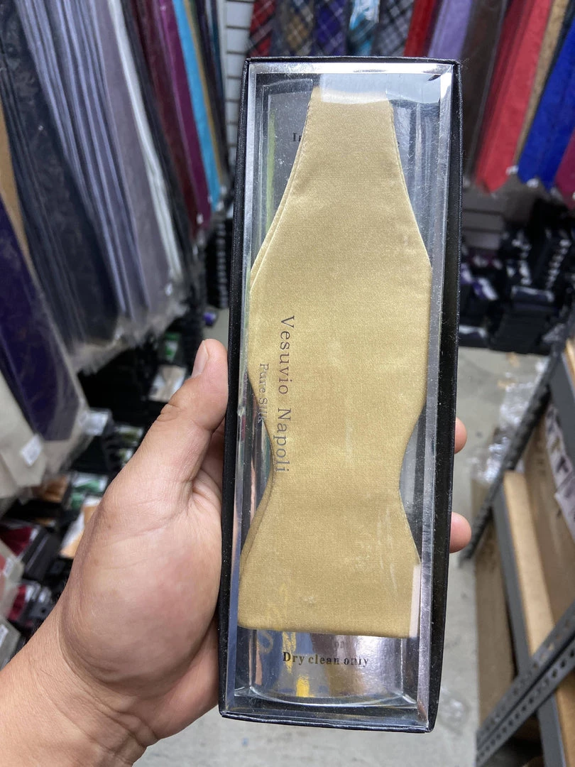 Vesuvio Napoli Men Beige Silk Self Tie Bow Ties 4 Vesuvio Napoli Men Beige Silk Self Tie Bow Ties