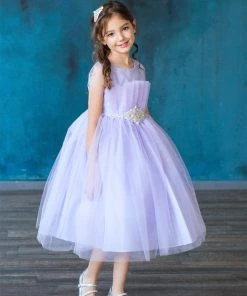 Calla Collection Big Girls Pleated Tea Length Tulle Dress By Calla D793 Flower Girl Dresses
