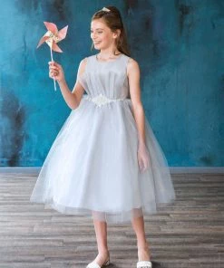 Calla Collection Big Girls Pleated Tea Length Tulle Dress By Calla D793 Flower Girl Dresses