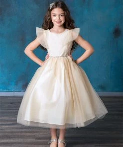 Calla Collection Flower Girl Dresses Big Girls Tulle Dress With Short Sleeves By Calla D794