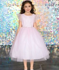 Calla Collection Flower Girl Dresses Big Girls Tulle Dress With Short Sleeves By Calla D794