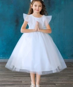 Calla Collection Flower Girl Dresses Big Girls Tulle Dress With Short Sleeves By Calla D794