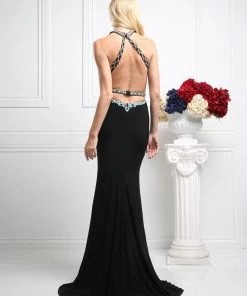 Long Open Back Fitted Dress By Cinderella Divine CR733 Prom