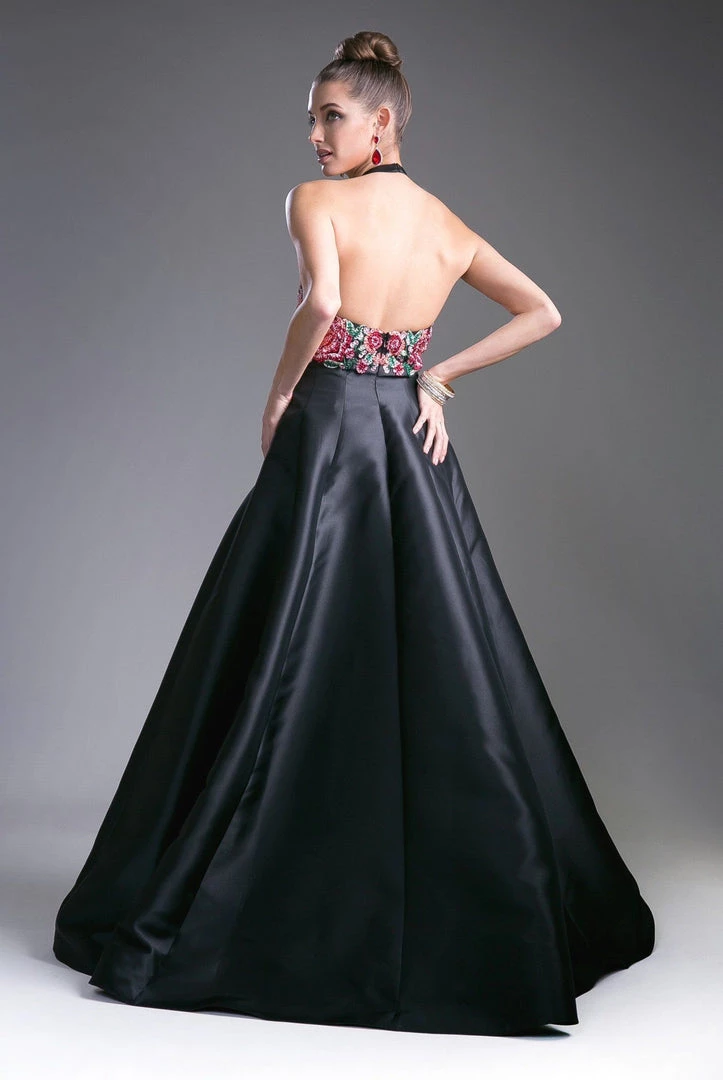Long Halter Dress With Floral Bodice By Cinderella Divine C80325 4 Long Halter Dress With Floral Bodice By Cinderella Divine C80325