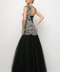 Prom Black Illusion Trumpet Tulle Dress By Cinderella Divine UM072