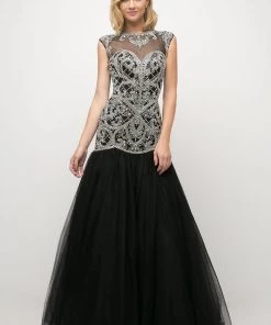 Prom Black Illusion Trumpet Tulle Dress By Cinderella Divine UM072