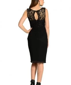 Black Knee Length Chiffon Dress With Lace Top By Poly USA