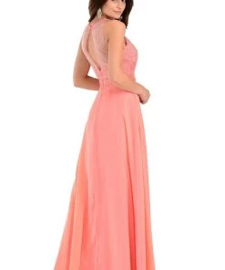 Black Long Chiffon Dress With Lace Applique Top By Poly USA